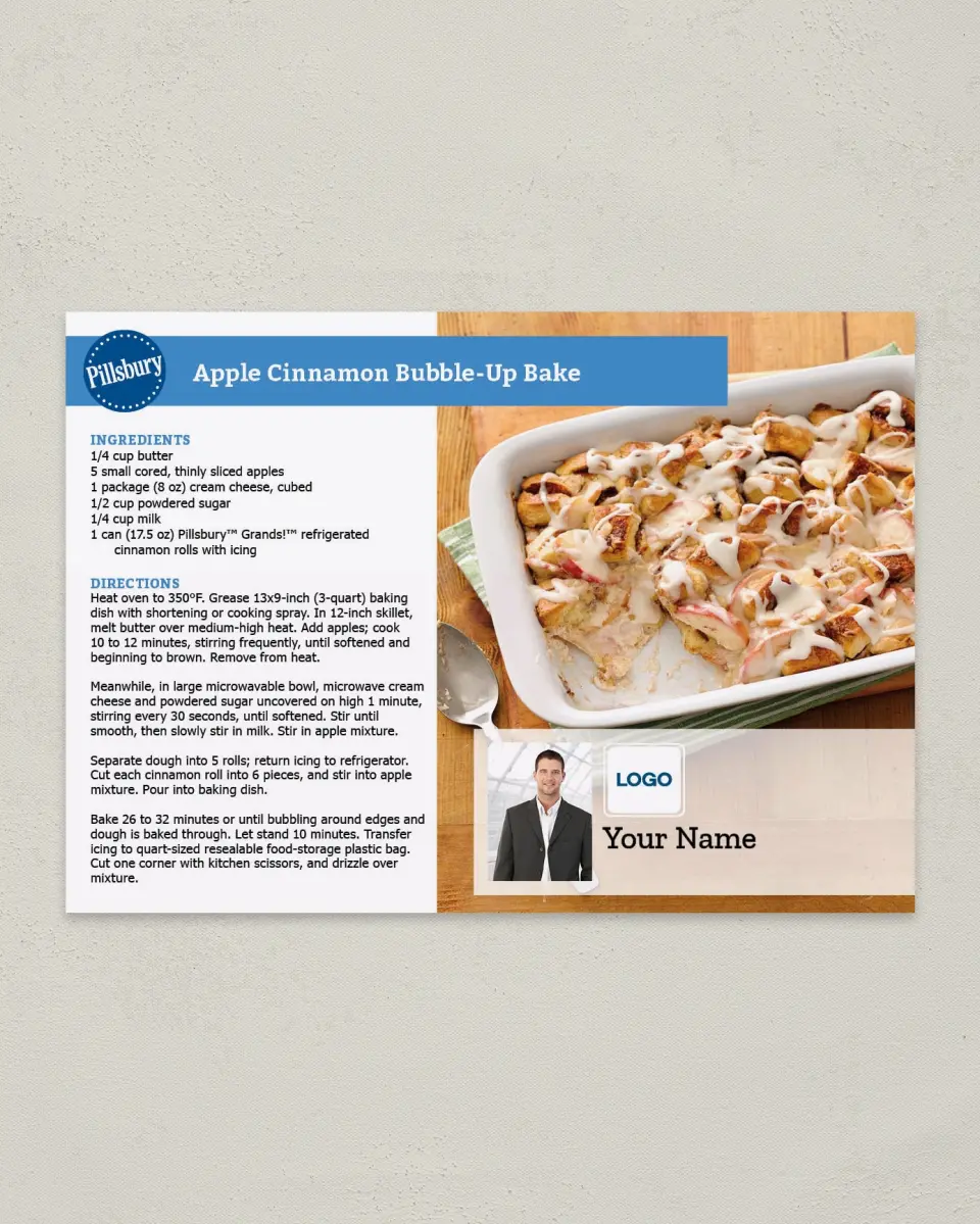 This is a 4¼" x 6" Postcard called Apple Cinnamon Bubble- Up Bake printed in full color