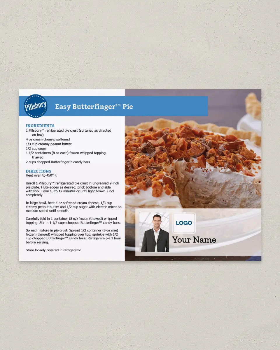 This is a 4¼" x 6" Postcard called Easy Butterfinger Pie printed in full color