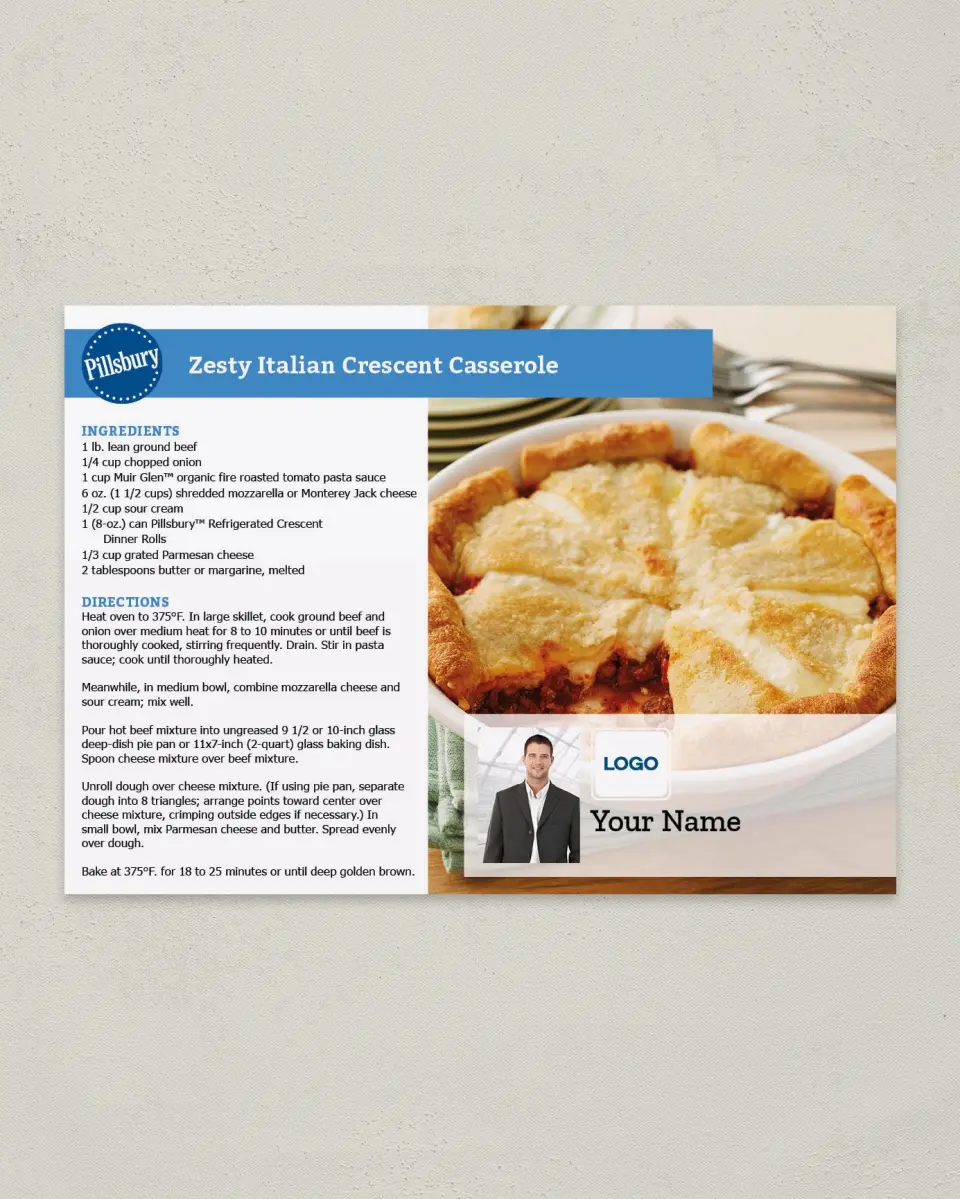This is a 4¼" x 6" Postcard called Zesty Italian Crescent Casserole printed in full color