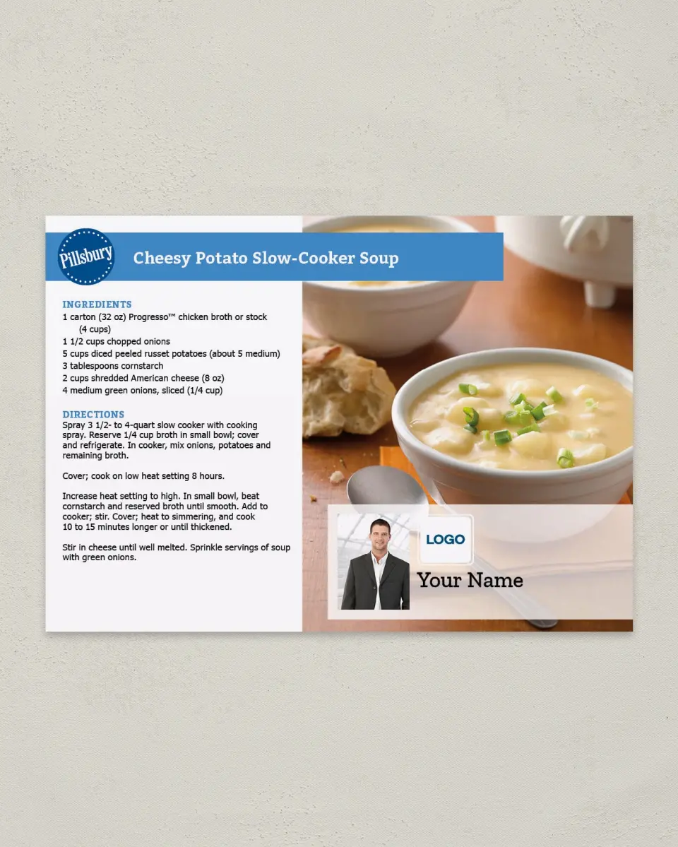 This is a 4¼" x 6" Postcard called Cheesy Potato Slow- Cooker Soup printed in full color