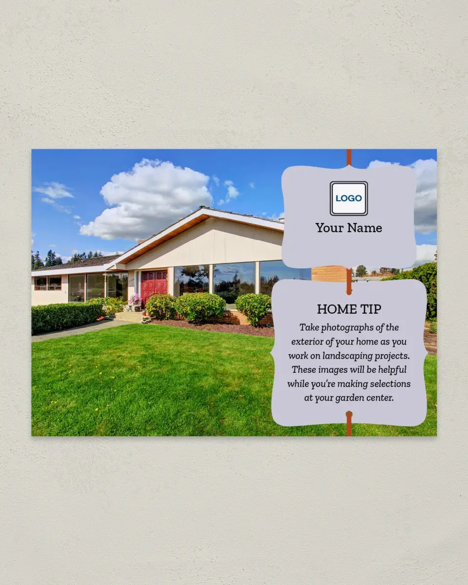 This is a 4¼" x 6" Postcard called Home Tip - Landscape Ease printed in full color