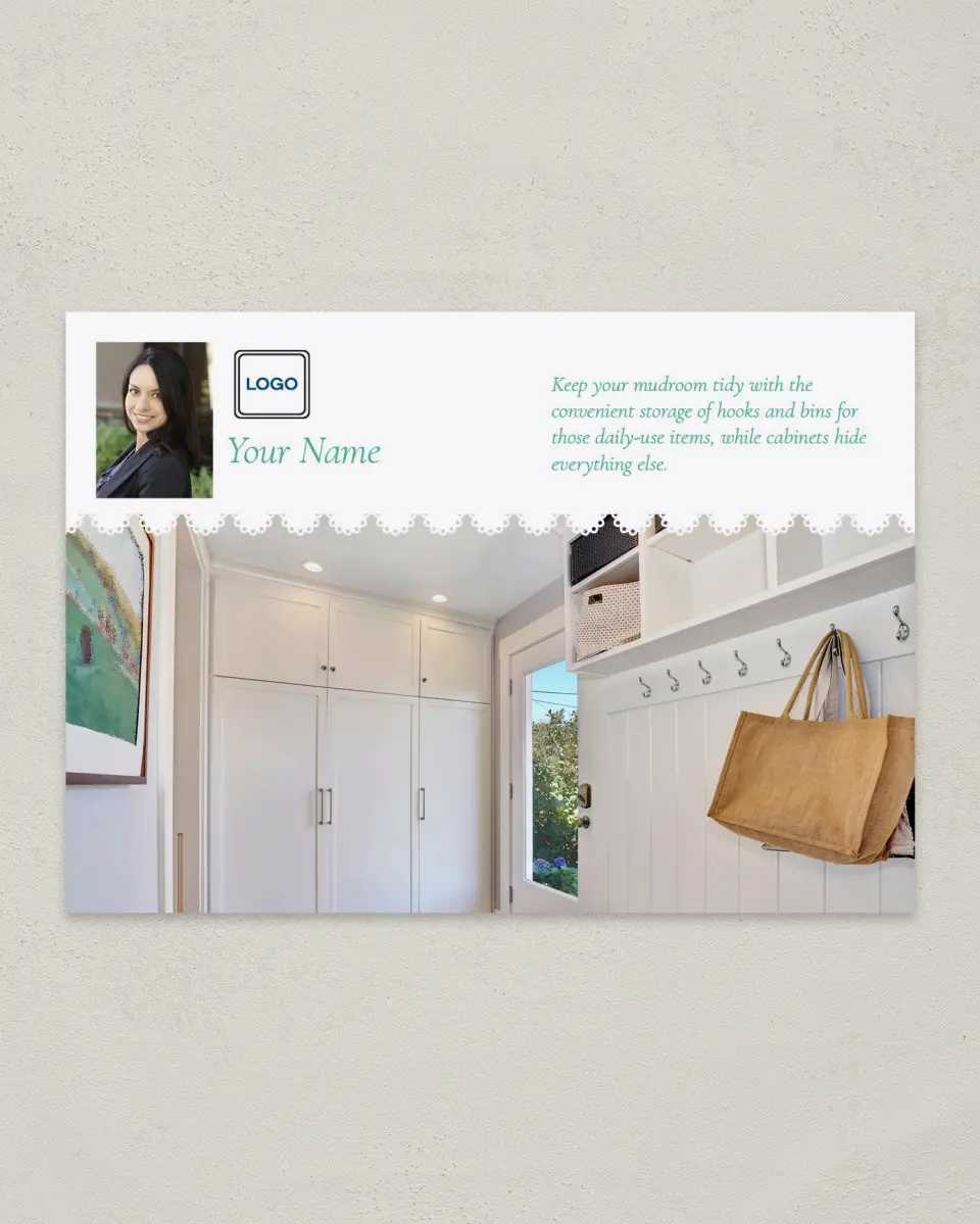 This is a 4¼" x 6" Postcard called Home Tip - Storage Abounds printed in full color