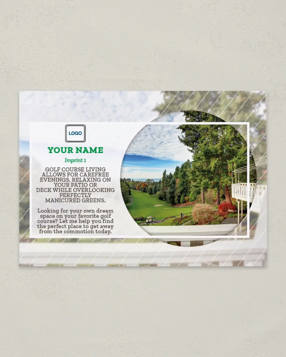 This is a 4¼" x 6" Postcard called Gofl Course Living printed in full color
