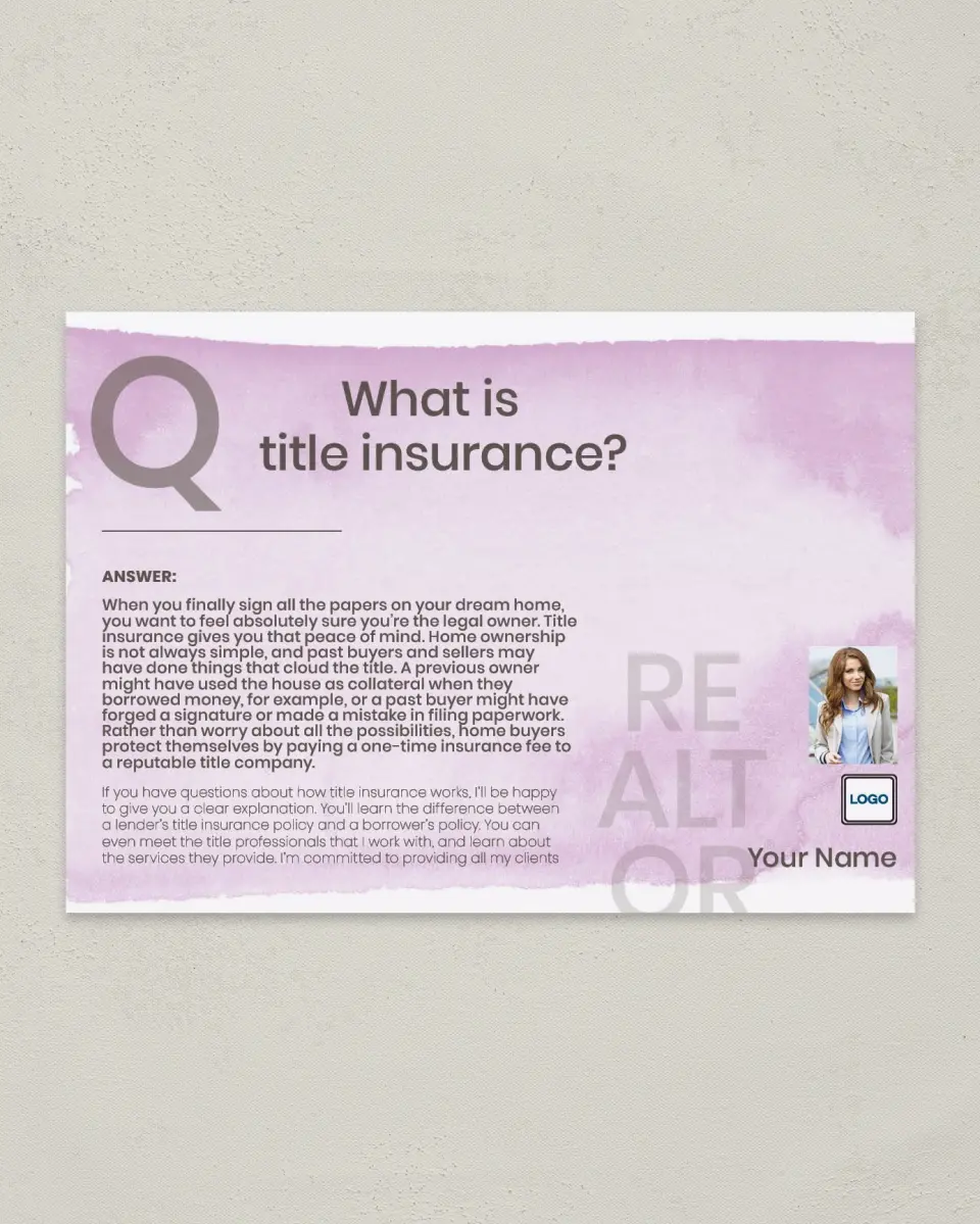 This is a 4¼" x 6" Postcard called Title Insurance printed in full color