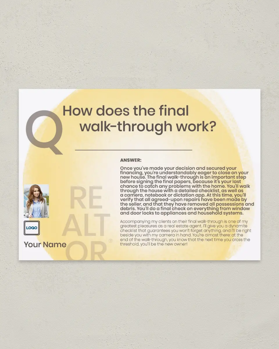 This is a 4¼" x 6" Postcard called Final Walk-Through printed in full color
