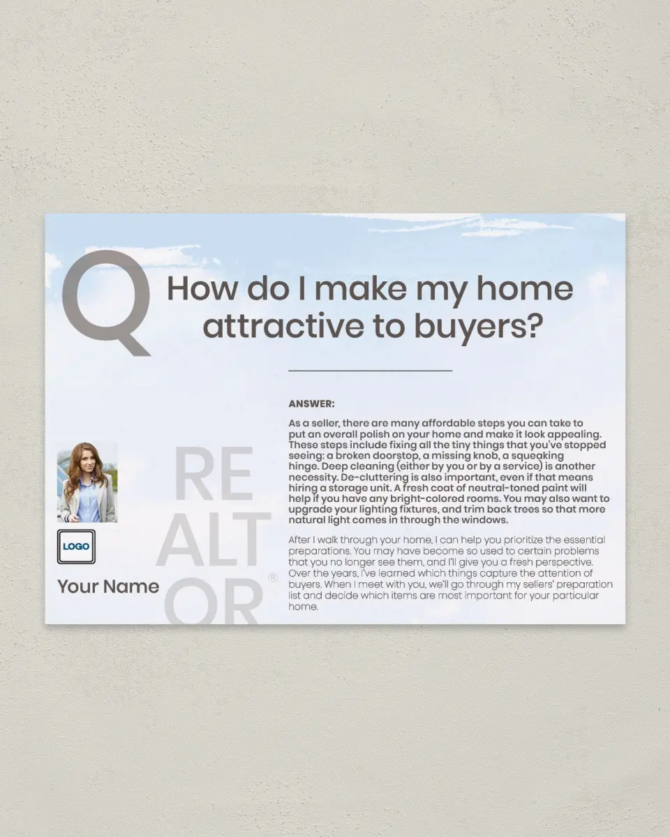 This is a 4¼" x 6" Postcard called Attract Buyers printed in full color