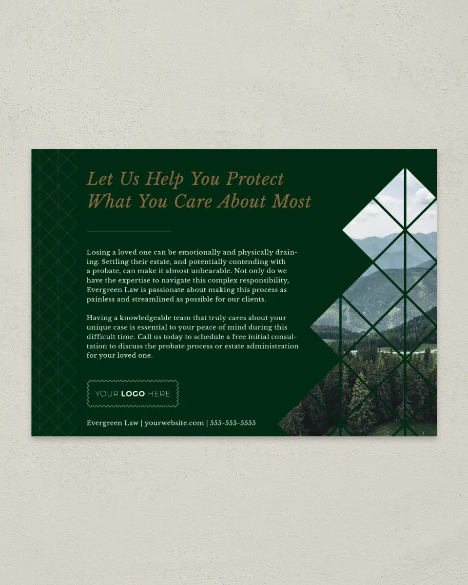 This is a 4¼" x 6" Postcard called Enduring Evergreen printed in full color