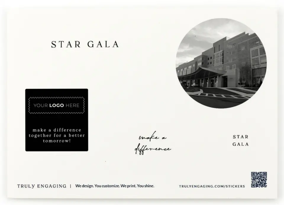 This is a 4¼" x 6" Business Sticker Postcard called Starlight Gala printed in full color