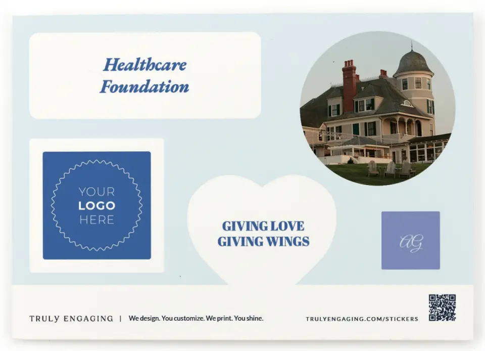 This is a 4¼" x 6" Business Sticker Postcard called Healing Hearts printed in full color