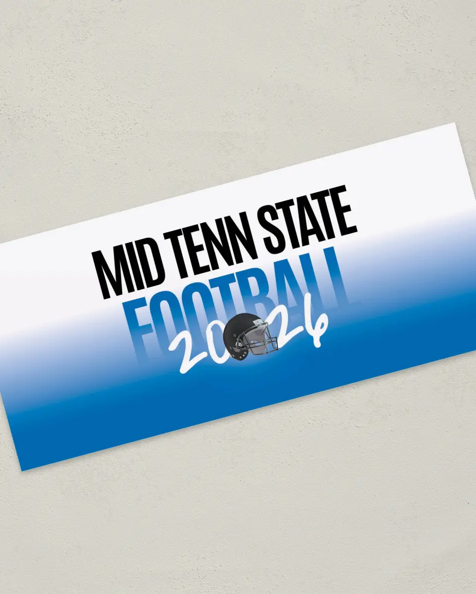 This is a 4" x 9" Football Insert called Middle Tenn State Blue Raiders printed in full color