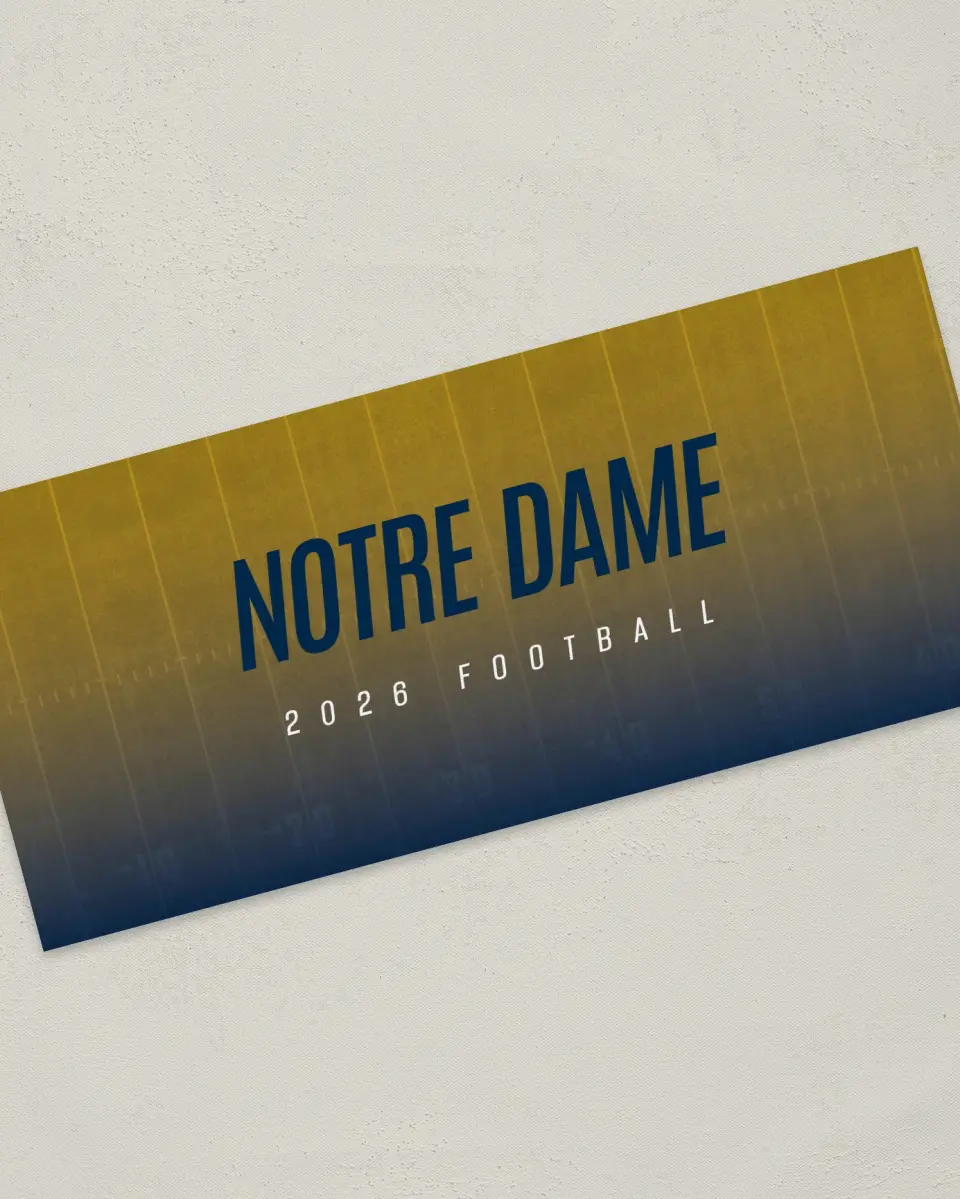 This is a 4" x 9" Football Insert called Notre Dame printed in full color