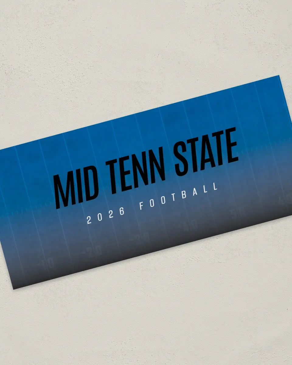 This is a 4" x 9" Football Insert called Middle Tenn State Blue Raiders printed in full color