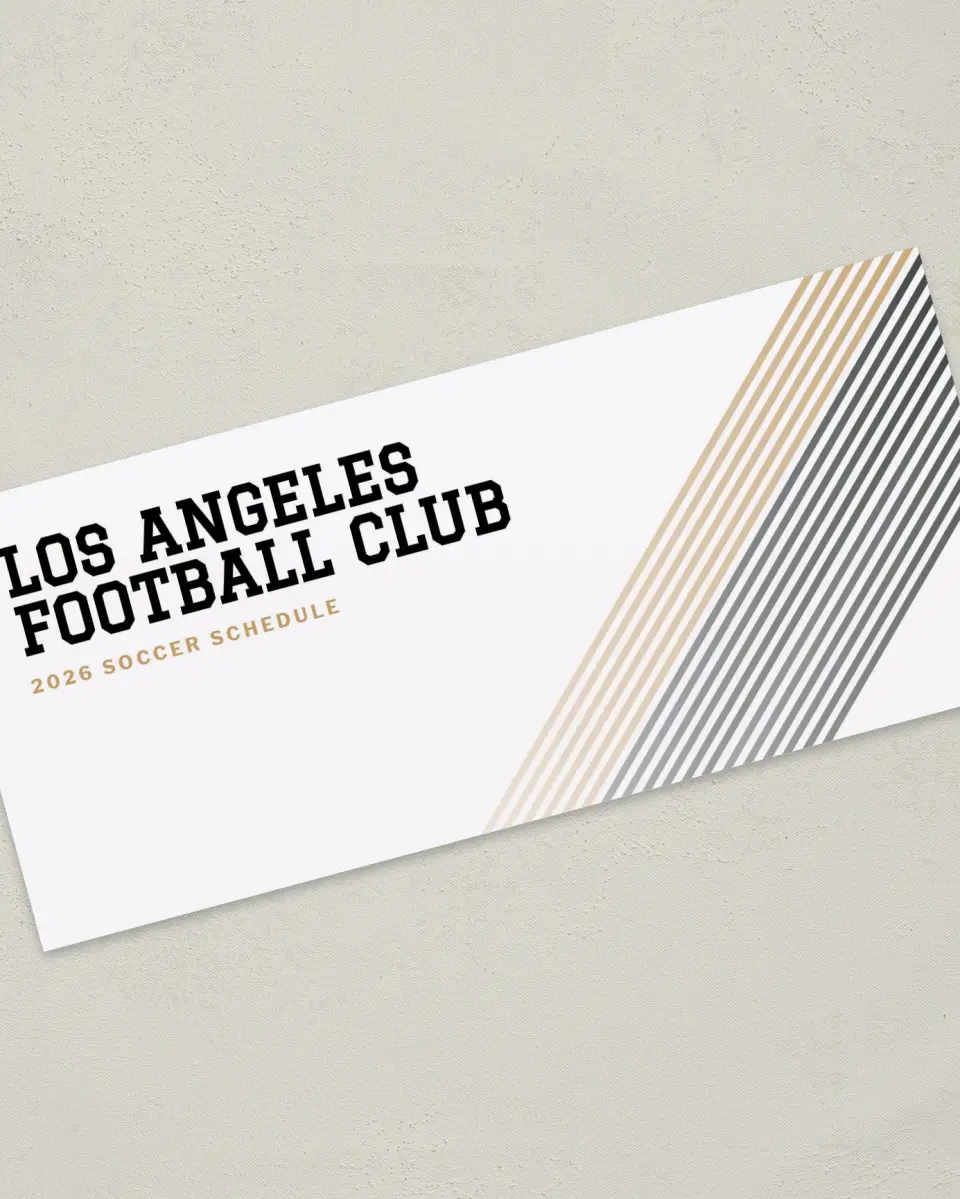 This is a 4" x 9" Marketing Insert called Los Angeles Football Club Soccer Schedule MagnetCards printed in full color