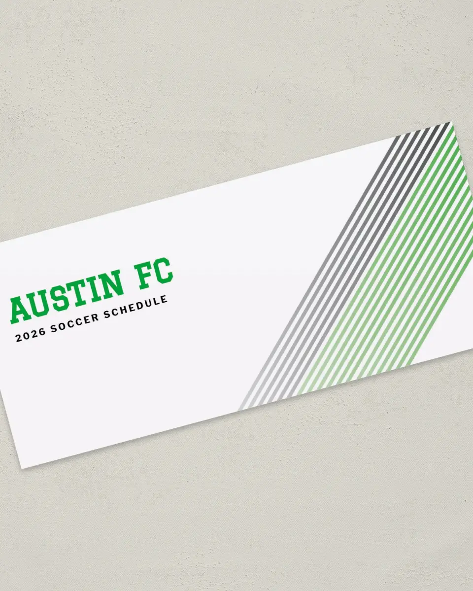 This is a 4" x 9" Marketing Insert called Austin FC Soccer Inserts printed in full color