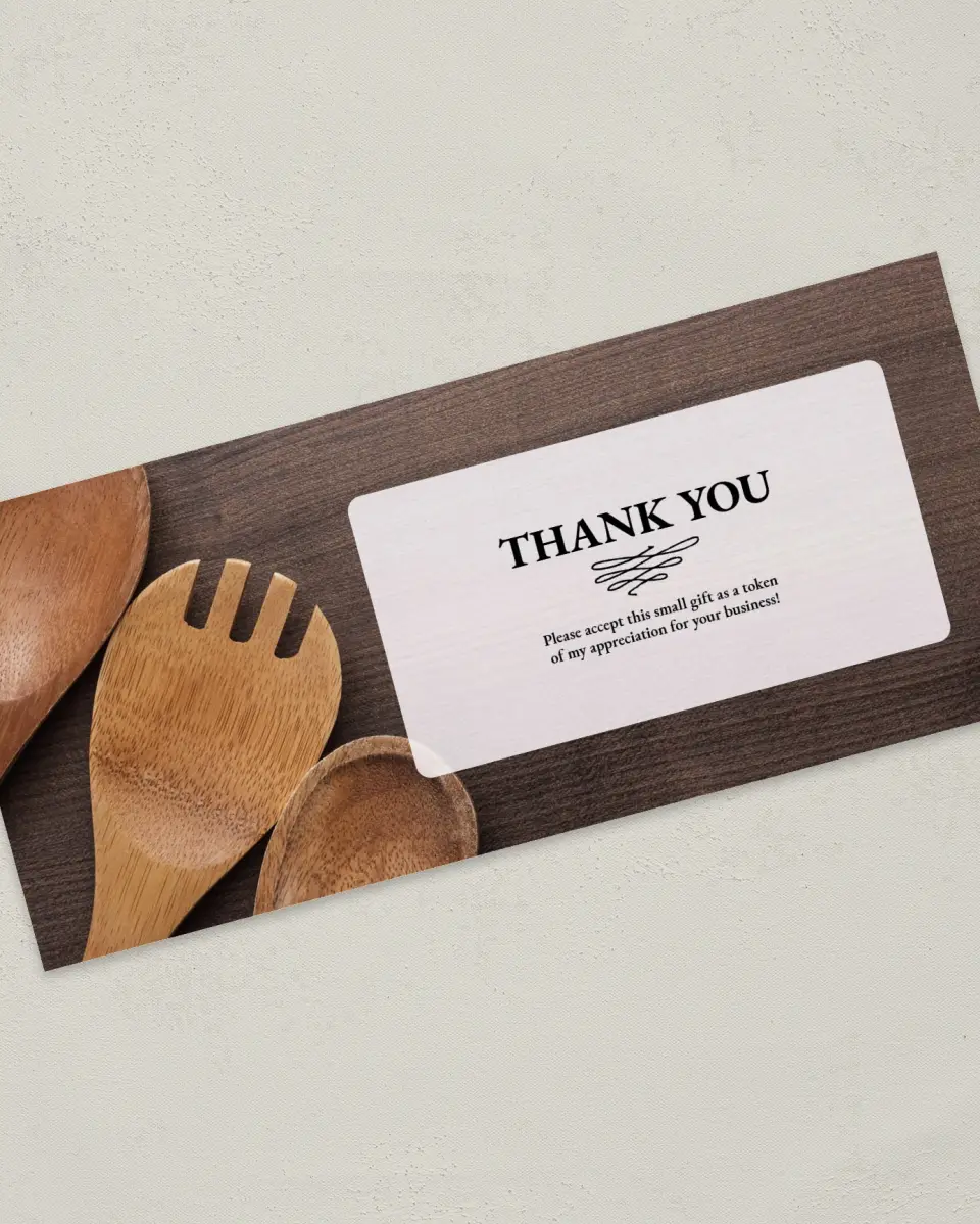 This is a 4" x 9" Marketing Insert called Wooden Spoons printed in full color