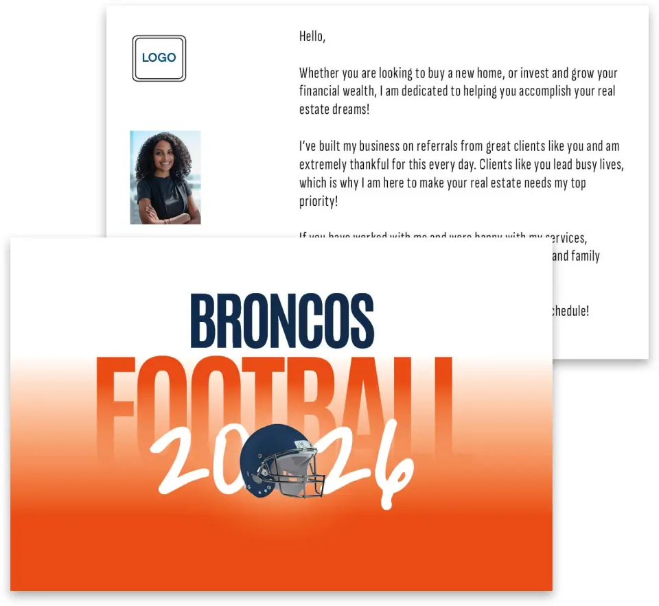 This is a 3¾" x 5¾" Football Insert called Broncos printed in full color