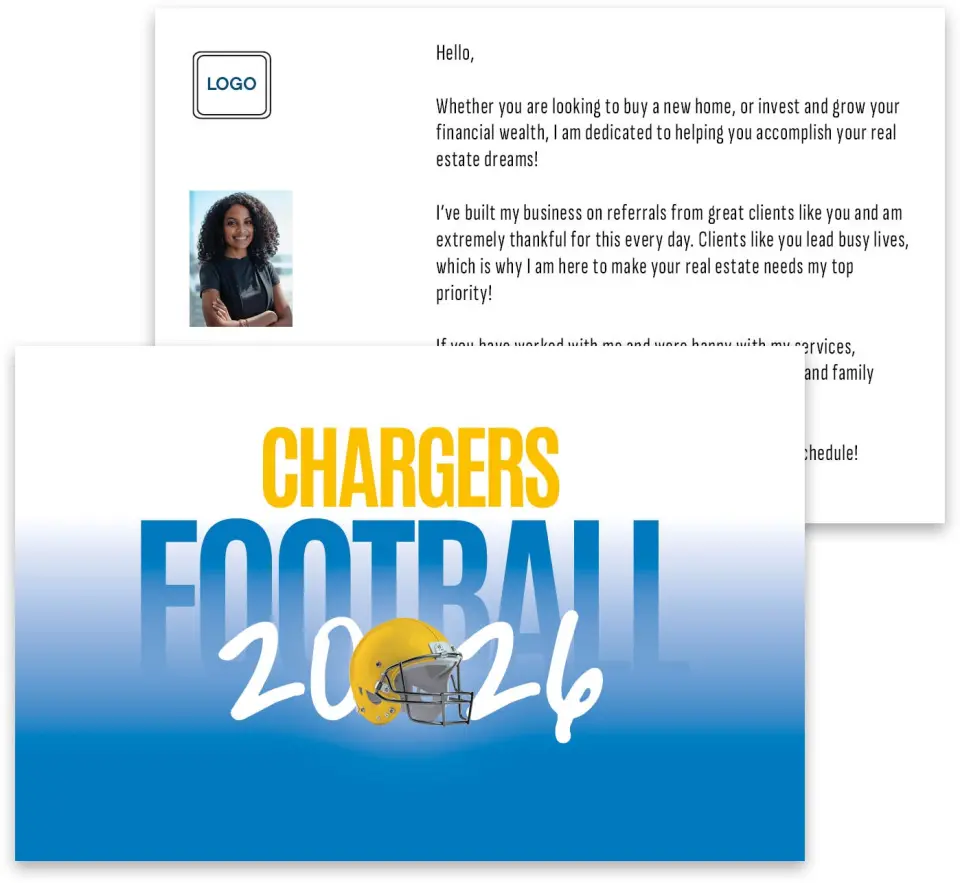 This is a 3¾" x 5¾" Football Insert called Chargers printed in full color
