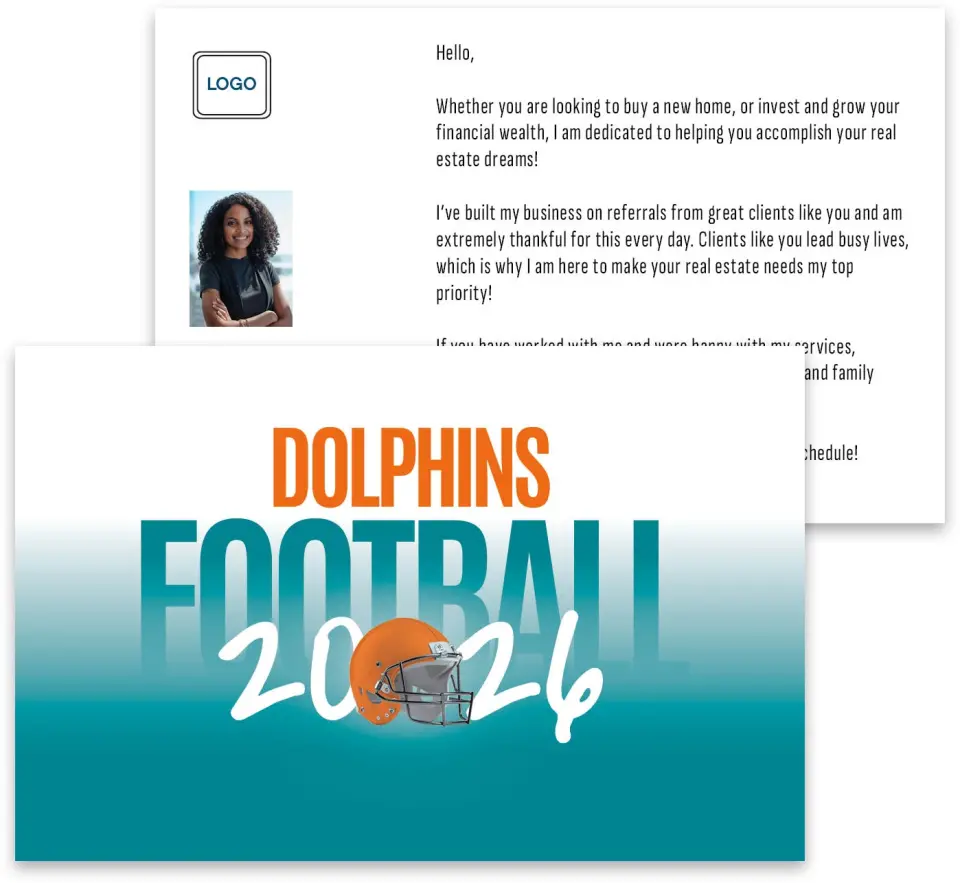 This is a 3¾" x 5¾" Football Insert called Dolphins printed in full color