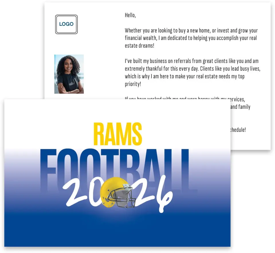 This is a 3¾" x 5¾" Football Insert called Rams printed in full color