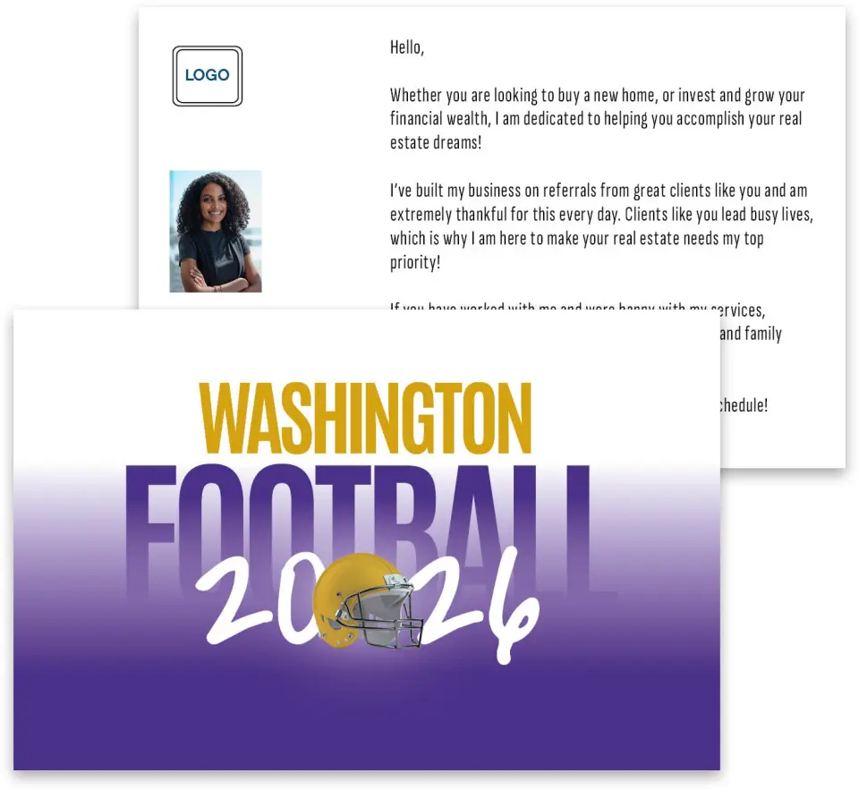 This is a 3¾" x 5¾" Football Insert called Washington printed in full color