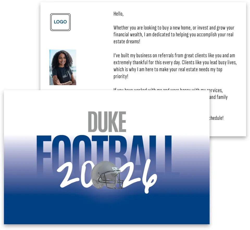 This is a 3¾" x 5¾" Football Insert called Duke Blue Devils printed in full color