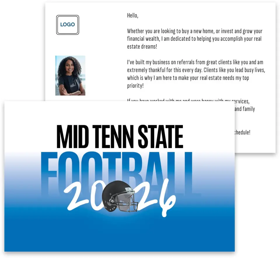 This is a 3¾" x 5¾" Football Insert called Middle Tenn State Blue Raiders printed in full color