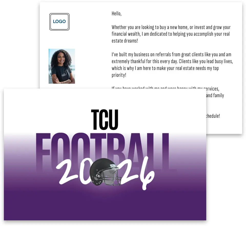 This is a 3¾" x 5¾" Football Insert called TCU Horned Frogs printed in full color