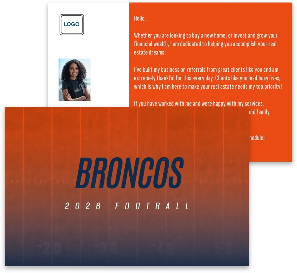 This is a 3¾" x 5¾" Football Insert called Broncos printed in full color