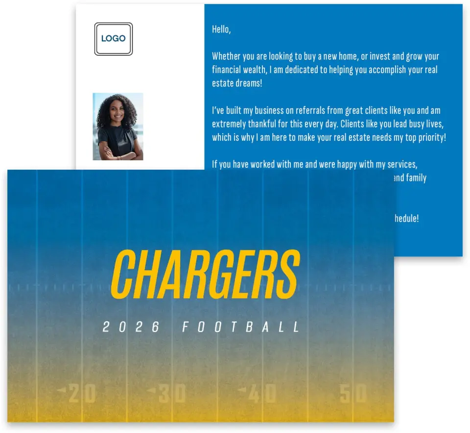 This is a 3¾" x 5¾" Football Insert called Chargers printed in full color