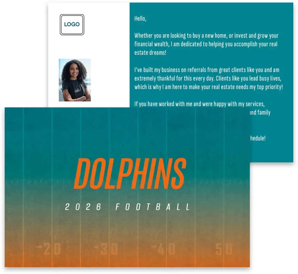 This is a 3¾" x 5¾" Football Insert called Dolphins printed in full color