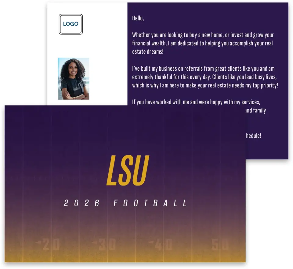 This is a 3¾" x 5¾" Football Insert called LSU printed in full color