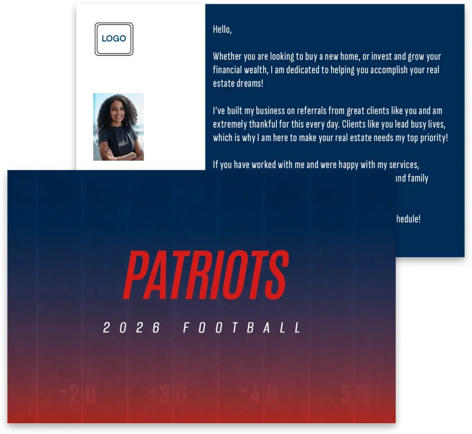 This is a 3¾" x 5¾" Football Insert called Patriots printed in full color
