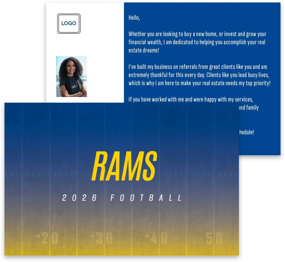 This is a 3¾" x 5¾" Football Insert called Rams printed in full color