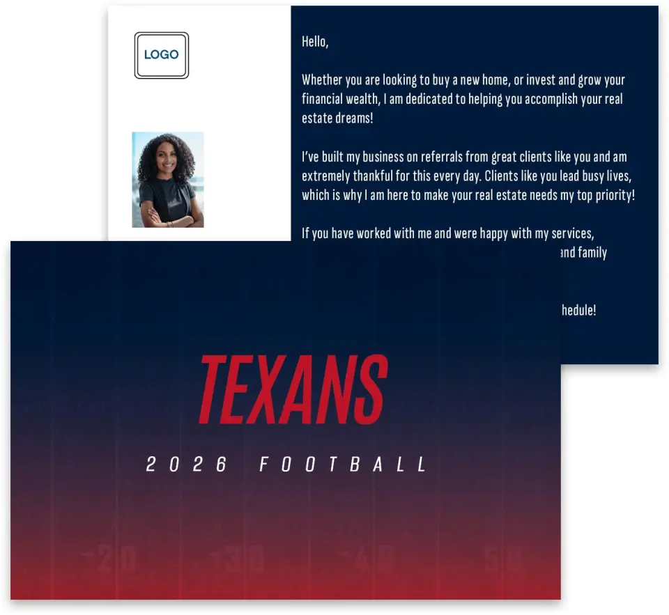 This is a 3¾" x 5¾" Football Insert called Texans printed in full color