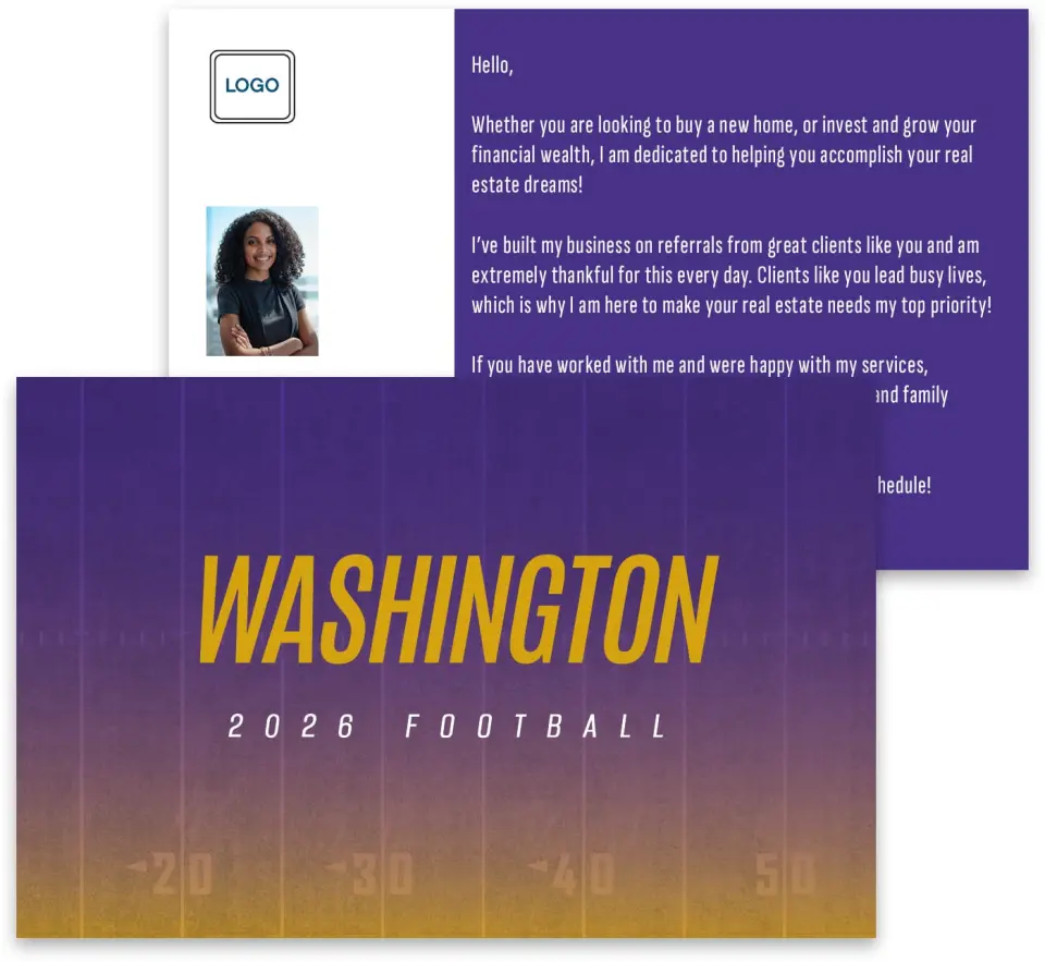 This is a 3¾" x 5¾" Football Insert called Washington printed in full color