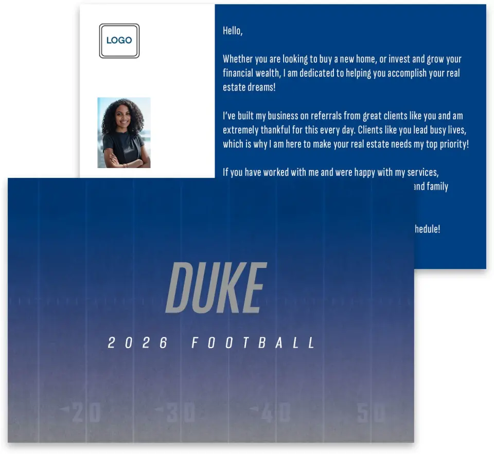 This is a 3¾" x 5¾" Football Insert called Duke Blue Devils printed in full color