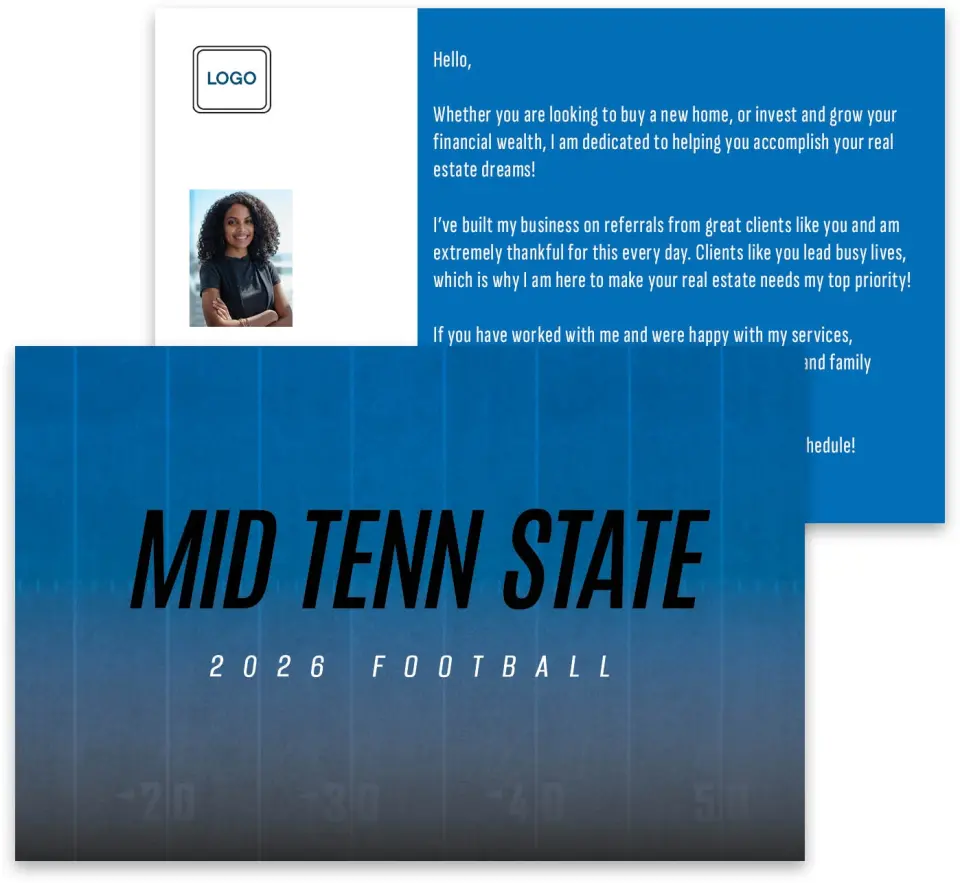 This is a 3¾" x 5¾" Football Insert called Middle Tenn State Blue Raiders printed in full color