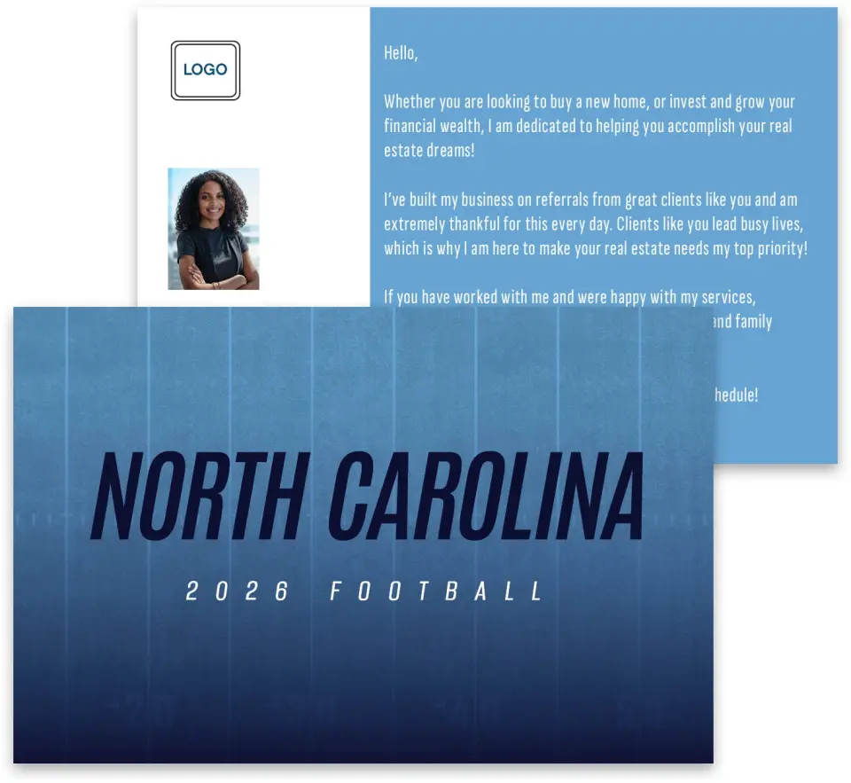 This is a 3¾" x 5¾" Football Insert called North Carolina TarHeels printed in full color