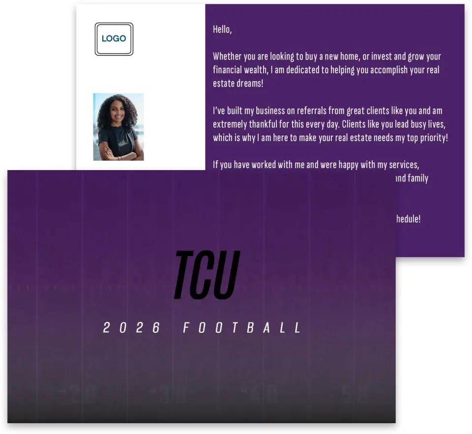 This is a 3¾" x 5¾" Football Insert called TCU Horned Frogs printed in full color