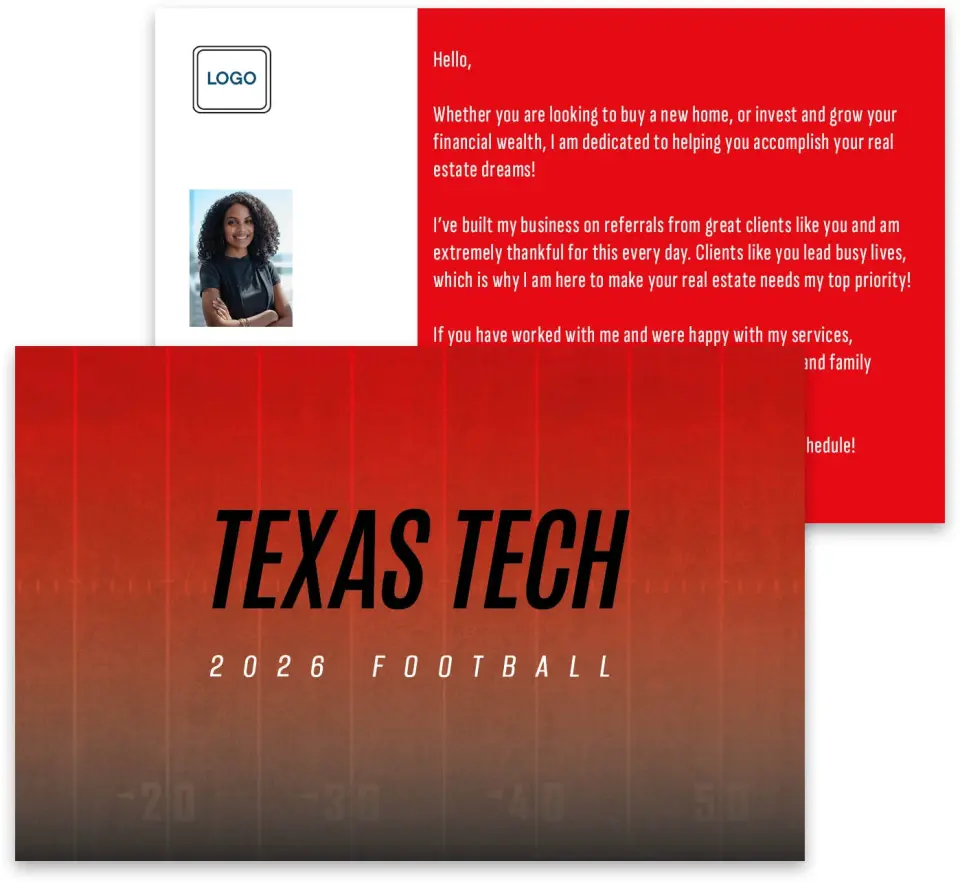 This is a 3¾" x 5¾" Football Insert called Texas Tech Red Raiders printed in full color