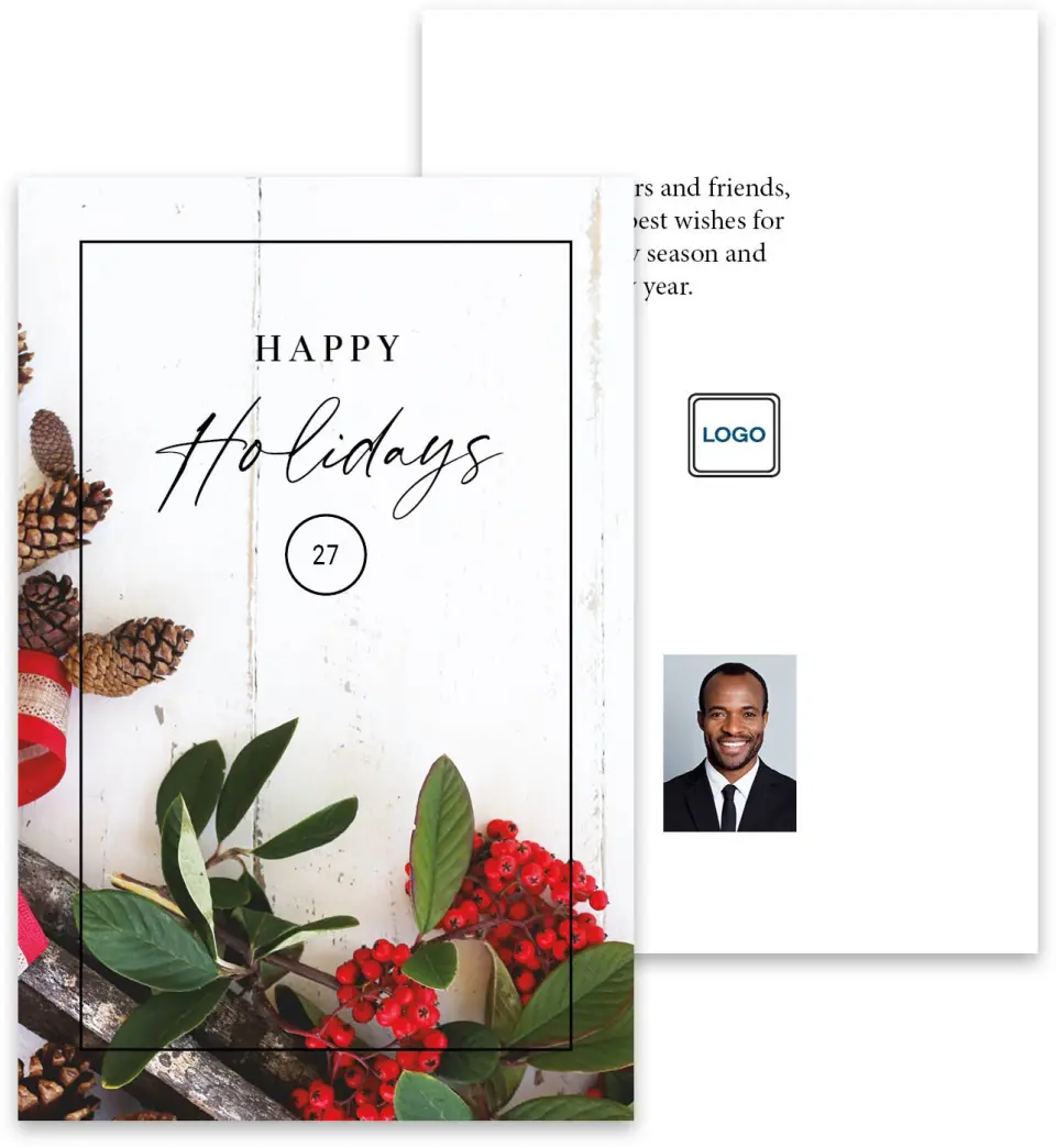 This is a 3¾" x 5¾" Marketing Insert called Happy Holidays printed in full color