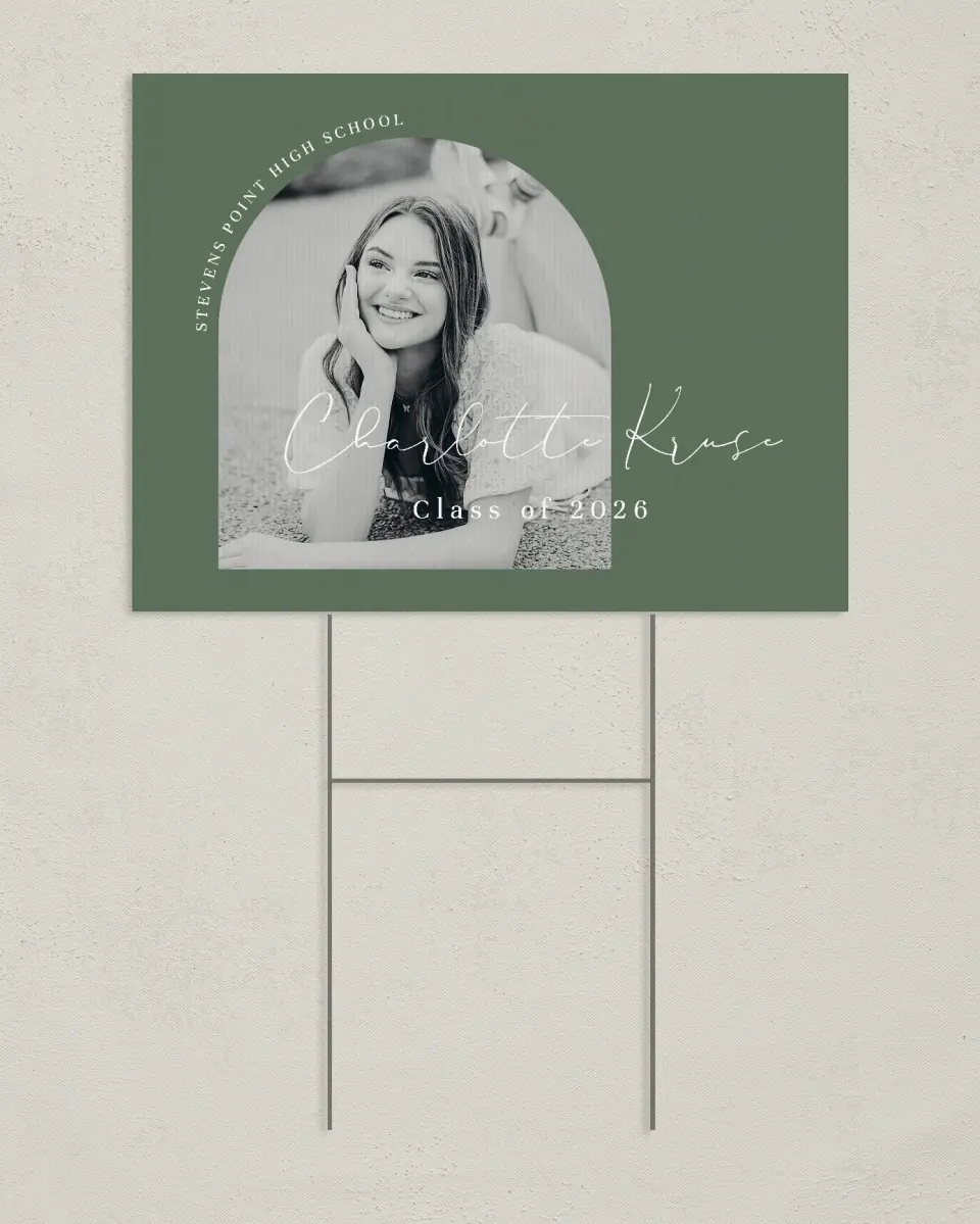 This is a 24" x 18" Welcome Grad Sign called Arched Frame printed in full color