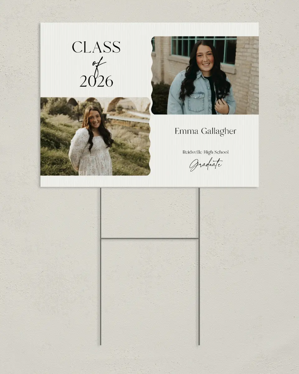 This is a 24" x 18" Welcome Grad Sign called Effortless Edge printed in full color