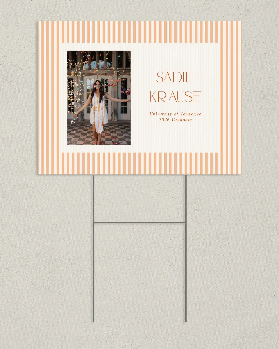 This is a 24" x 18" Welcome Grad Sign called Senior Stripes printed in full color