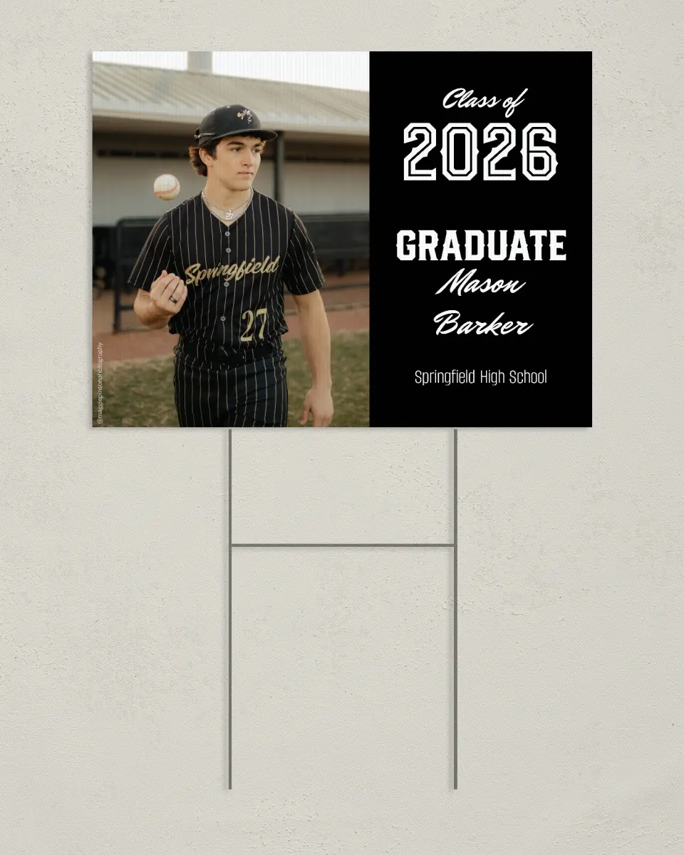 This is a 24" x 18" Welcome Grad Sign called All-Star Athlete printed in full color