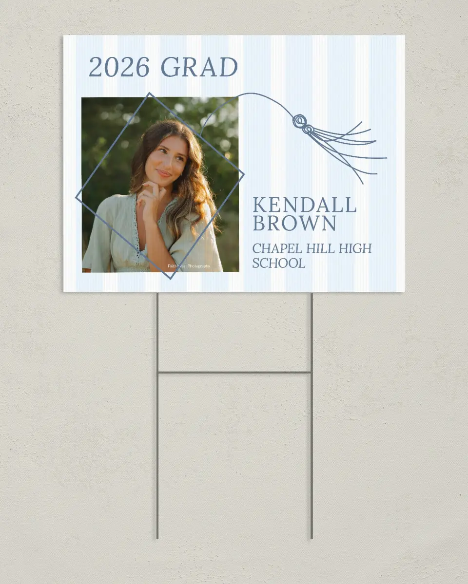 This is a 24" x 18" Welcome Grad Sign called Graduation Art printed in full color