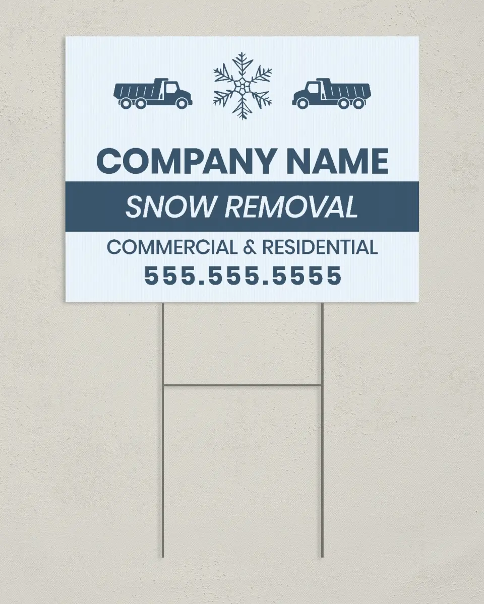 This is a 24" x 18" Business Yard Sign called Snow Problems printed in full color