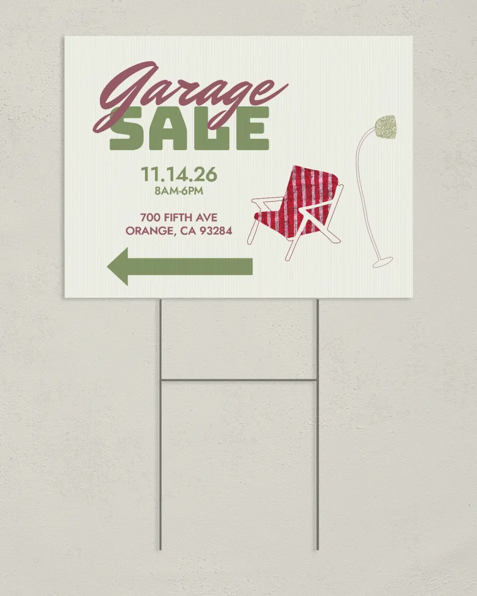 This is a 24" x 18" Business Yard Sign called Garage Deals printed in full color