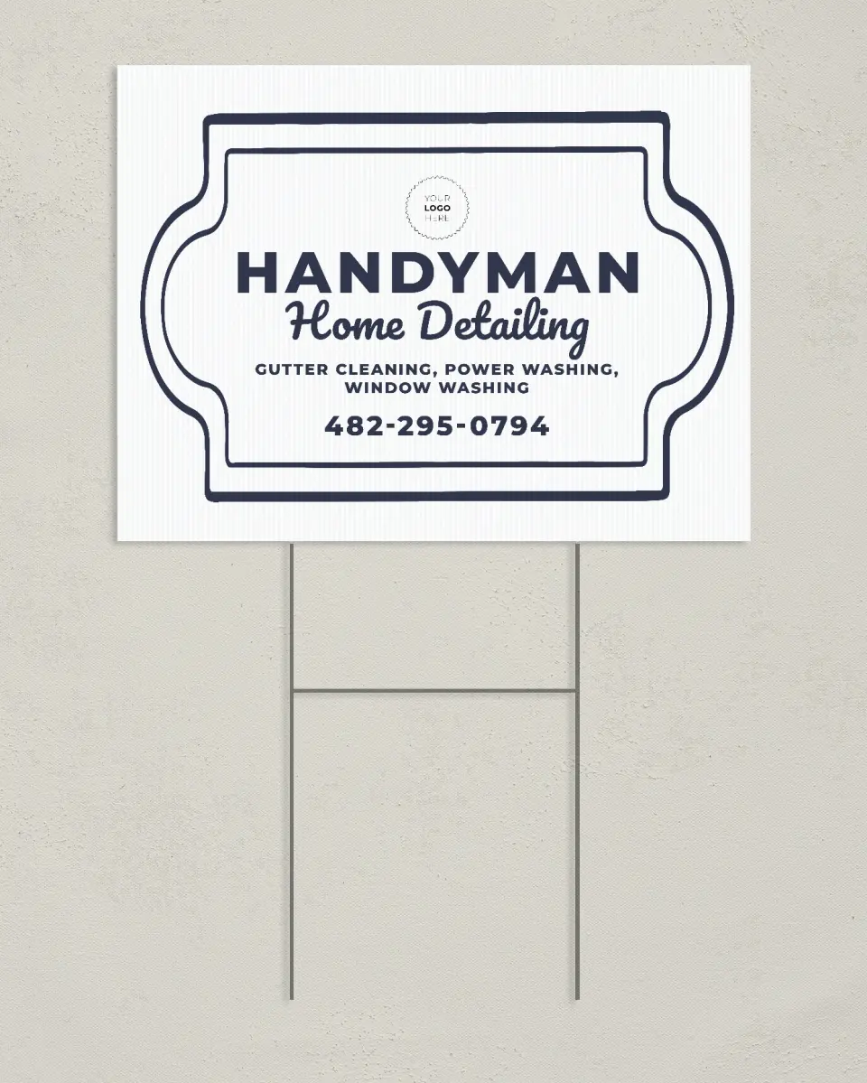 This is a 24" x 18" Business Yard Sign called Handy Help printed in full color