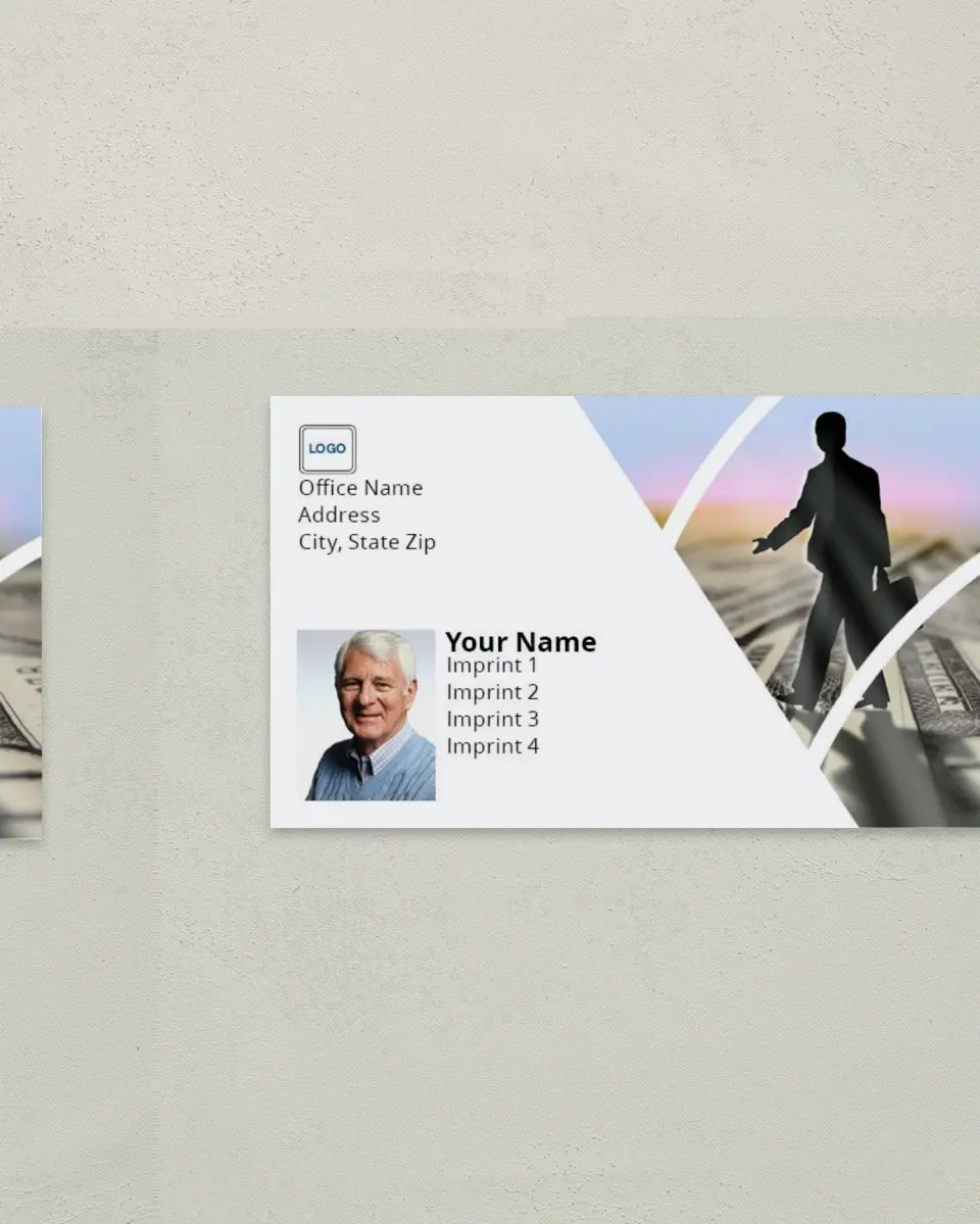 This is a 2" x 3½" Paper Business Card called Mortgage Business Person on Money printed in full color on Soft Touch paper